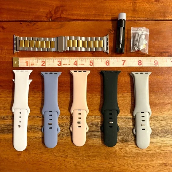 6 - 38/40mm Apple Watch Bands - Silicone and Gold/Silver Stainless Steel - Picture 2 of 6